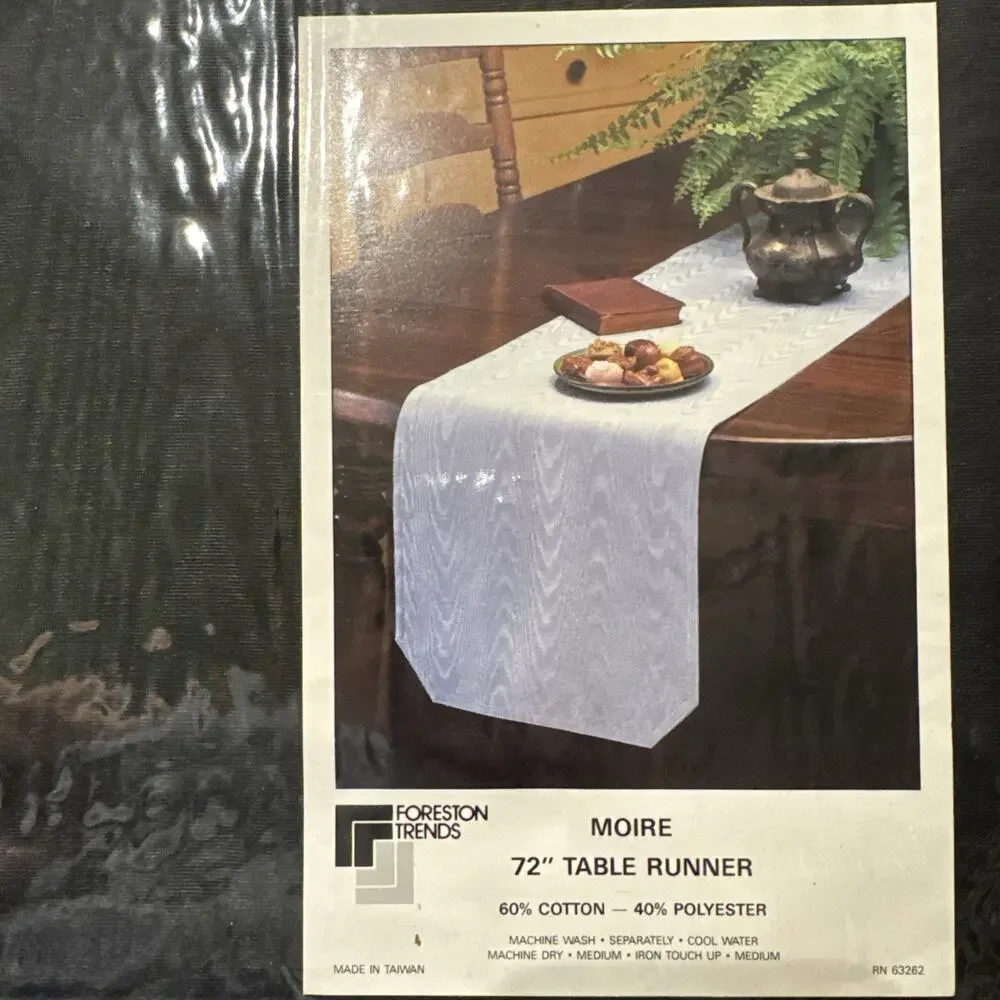 Foreston Trends Table Runner 72”x13” Black Moire Cotton Blend New In Package
